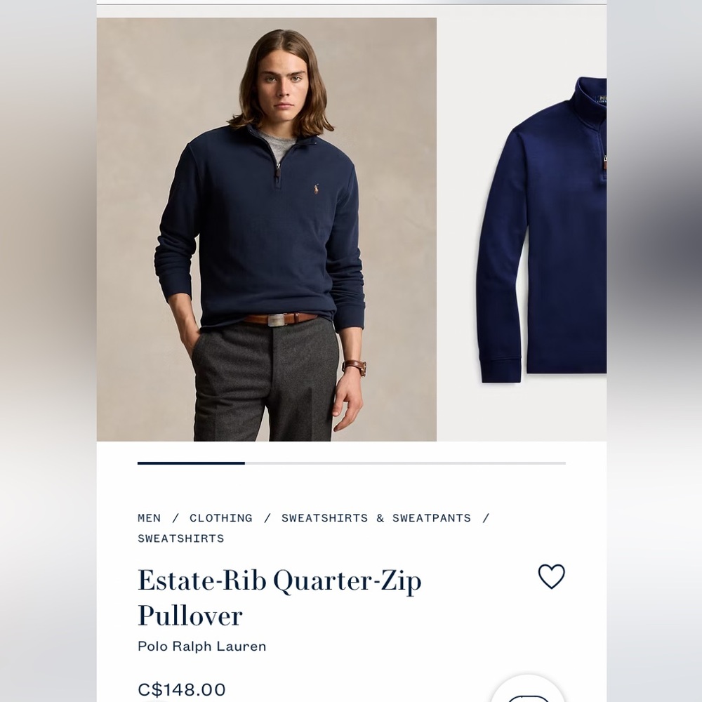 Polo Ralph Lauren Estate 3/4 zip rib top XXL